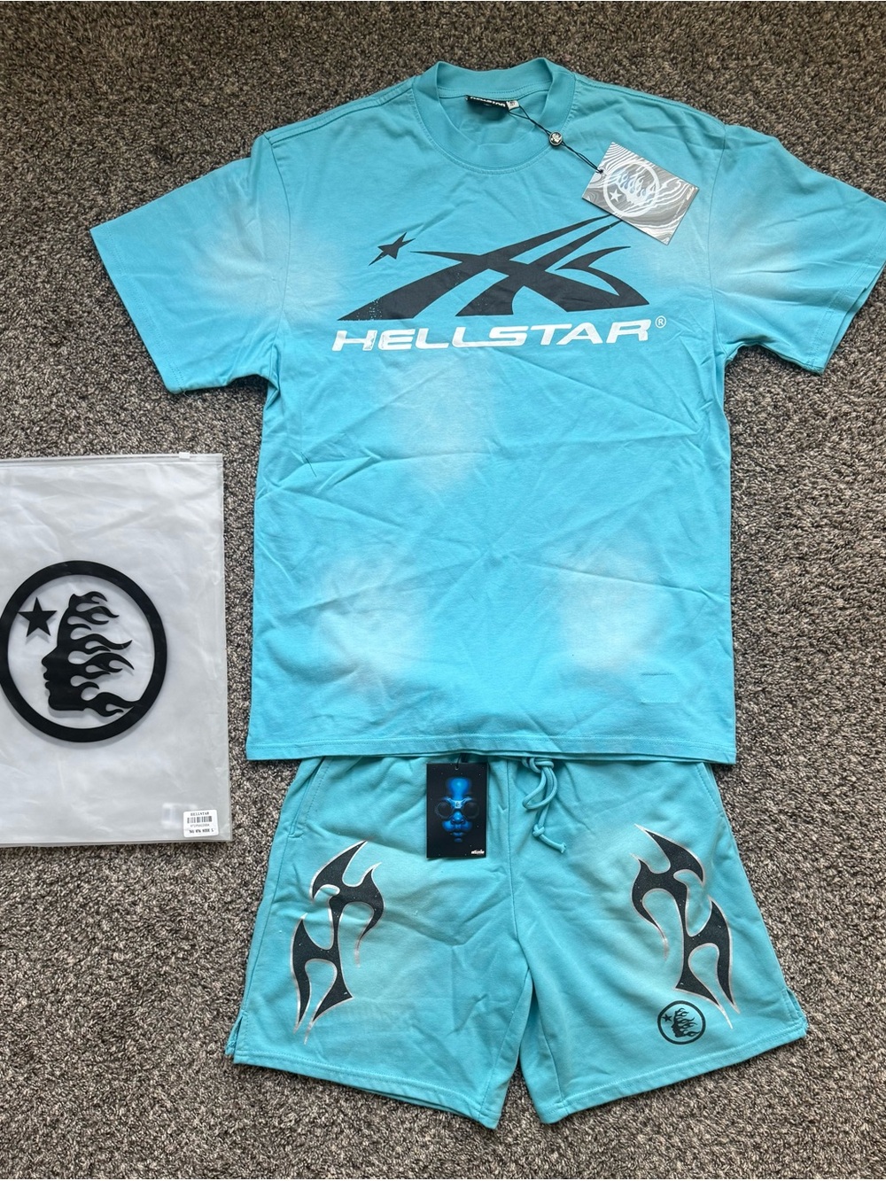 Hellstar Men’s Aqua Blue Short Sleeve Pajama Set - Tee & Shorts